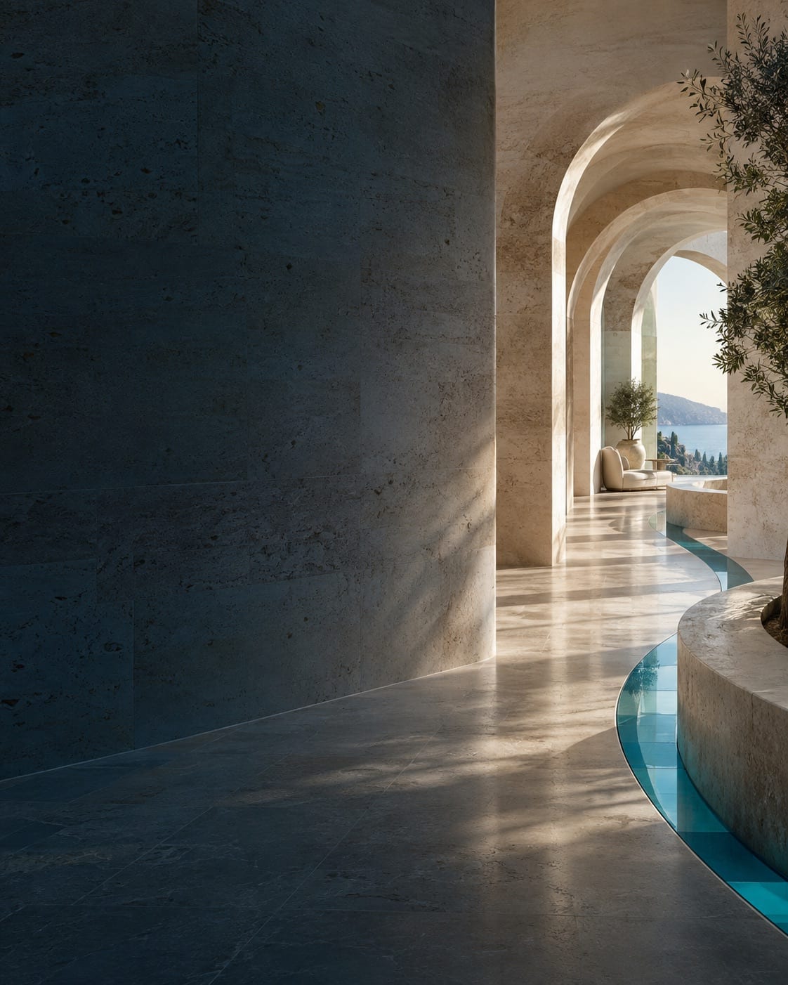 A curved passage opening toward daylight